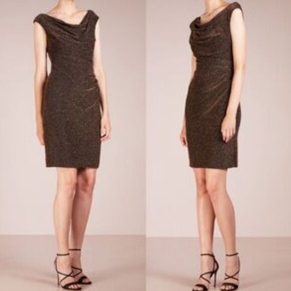 BRAND NEW ANNE KLEIN DRAPERS NECK SEQUINS EMBELLISHED KNEE-LENGTH DRESS - Picture 1 of 12